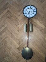 Antik 1890 körüli Fali Óra 2 súlyos szerkezet inga 2 db súly, jó állapotban