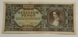 1945-ös 100 000 pengős inflációs bankjegy EF (extra fine) állapotban