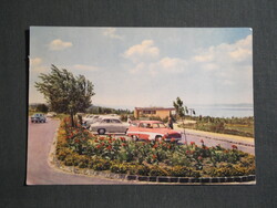 Képeslap,Balatonföldvár,Autós pihenő,Kilátó Eszpresszó,Wartburg autó látkép,részlet, 1965-