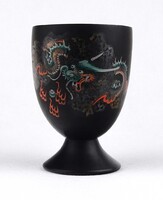 1X713 Régi keleti, festett, sárkány díszítésű lakk kupa 11.5 cm