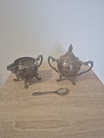 Angol, ezüstözött kiöntő és cukortartó