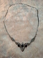 Gyönyörű régi 925 ezüst collier , nyakék onix,markazit kövekkel
