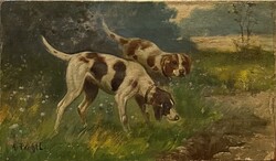 A. PECHT L.: Vadászkutyák. [Angol pointerek vadászat közben.]