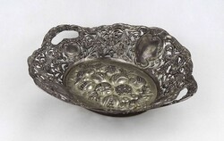 1Y370 Régi ovális alakú áttört fém gyümölcskosár 31.2 cm