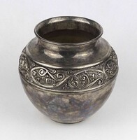 1Y353 Régi ezüstözött fém öblös váza 14.7 cm