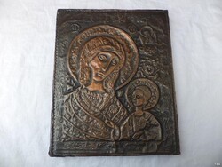 Fatáblás antik szovjet vallási ikon, domborműves 27x22cm (6468)