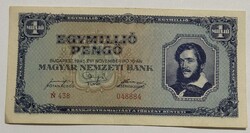 1945-ös egymillió pengős magyar inflációs bankjegy, szép állapotban.