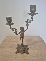 Antik, bronz, puttós gyertyatartó