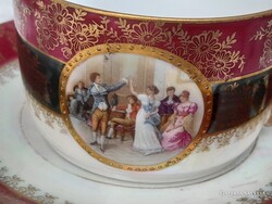 Alt wien Pirken - Hammer zsáner jelenetes teás csésze alátét kistányérral