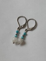 Ásvány fülbevaló lógós, szivárvány holdkővel, apatittal és hematittal