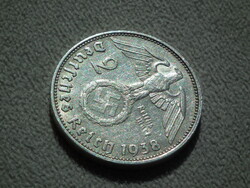 Németország, horogkeresztes ezüst birodalmi 2 Márka (Reichsmark), 1938 J