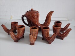 Pipa alakú kerámia 6+1 darabos pálinkás készlet, bolgár 1974-ből, hibátlan