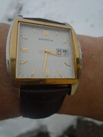 Aranyacél svájci limitált szériás férfi karóra Hirsch bőr szíjjal (24 mm) kis hiba negyed áron