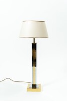 Maison Jansen - Hollywood Regency arany–króm asztali / sideboard lámpa elegáns textilernyővel