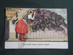 Képeslap,Bernáth grafika,dalos,Sirassatok engem orgona virágok,népviselet ,Gárdony Bp. kiadás 1942-