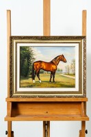 Valik Sándor Klasszikus olajfestmény lóábrázolással – díszes arany színű keretben