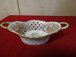 Herendi porcelán, csipkebogyó mintás - áttört szélű, zöld füles asztalközép. Jókai