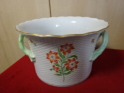 Herendi porcelám, virág mintás kaspó arany szegéllyel. Kosárfonás mintás. Jókai