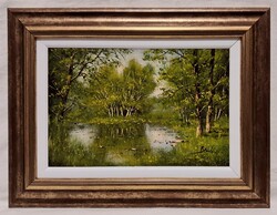 VÉGSŐ ÁR! JAN. 18-IG ÉL! Benda Zoltán "Ártéren" c. olajfestmény szép keretben, ingyen postával