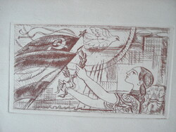 Szász Endre rézkarc - Emléklapon, 1970-ből Lány békegalambbal