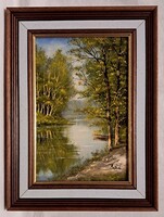 VÉGSŐ ÁR! JAN. 18-IG ÉL! Benda Zoltán "Vízparti csend" c. olajfestmény szép keretben ingyen postával