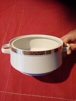 Arany szegélyes  fehér alföldi porcelán leveses tál tető nélkül