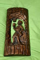 Réz/ rézötvözet dombormű falikép,falra akasztható, 33,5 x 15,5 cm, ~ 90 dkg boros pince, boros hordó