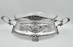 Bécsi ezüst (800) szecessziós asztalközép, kínáló eredeti üvegbetéttel