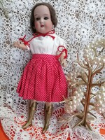 Antik,  Heubach Köppelsdorf  biszkvit porcelán alvós baba, eredeti emberi hajjal.