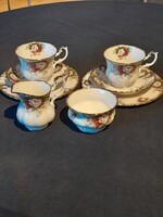 Royal Albert  rózsás porcelán 2 személyes teás v. kapucsínós, + süteményes +cukor és tejtartó