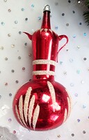 Régi üveg teás kanna karácsonyfa dísz 13cm