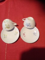 2 szett hollóházi virágos porcelán kávés csésze csészealjjal kék peremcsíkkal