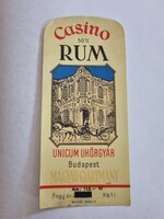 Casino RUM italcímke UNICUM LIKŐRGYÁR Budapest  1l - retro