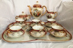 Aranyozott porcelán kávés készlet porcelán tálcán