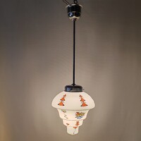 KÉSEI ART DECO MENNYEZETI LÁMPA MATT SAVMART TEJÜVEG BÚRA SZÍNES ÉGETETT MINTÁK