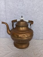 Antik réz teáskanna porcelán fogantyúval