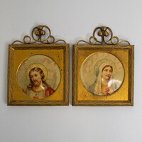 Jézus Krisztus és Szűz Mária szentkép, szecessziós keretben