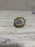 Antik, tűzi aranyozott bross muránói üveg díszítéssel