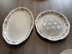 Elegáns Zsolnay Barokk Virágmintás Tálalókészlet & Kristály Poharak