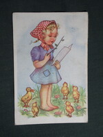 Képeslap,Tury József grafika,kislány modell,1945-