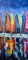 Színes Vitorlások festmény PreszyArt 70x40cm vászon