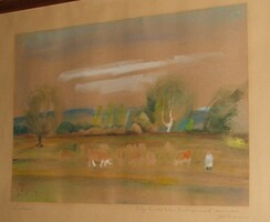 FARKAS ANDRÁS AKVARELL  -  "LEGELTETÉS"  -  Balassagyarmat 1978