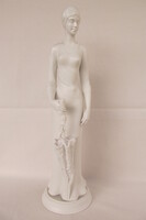 Hollóházi biszkvit porcelán nő esernyővel nagy méret 40 cm