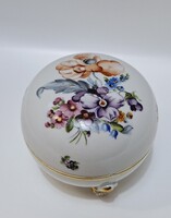 Herendi nagyméretű virágmintás lábas bonbonier, 11 cm