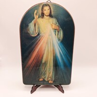Irgalmas Jézus falikép – vintage vallási dekor, 22 × 13 cm
