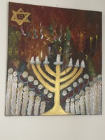 Rubint Ávrahám Péter : Dávid csillag és Menóra 85x80 cm olaj, vászon
