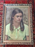 1900k.IGNAZ STOLCZ ( 1868-1953) SÜD-TIROLER festő? COFFOS FIATAL LÁNY PORTEÉJA o/v 55x38cm