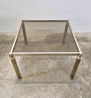 Réz és rezezett króm, üveg lerakóasztal,  dohányzóasztal