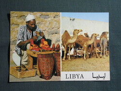 Képeslap,Észak-Afrika,Líbia,Benghazi,kézműves,népművészet,tevepiac,vásár látkép,részlet,1985-