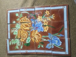 Régi szecessziós stílusú csempe kép virág  porcelánkép Új!